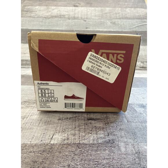 Vans Authentic True Red White Mens Original Classic Canvas Sneakers US Men 6.5